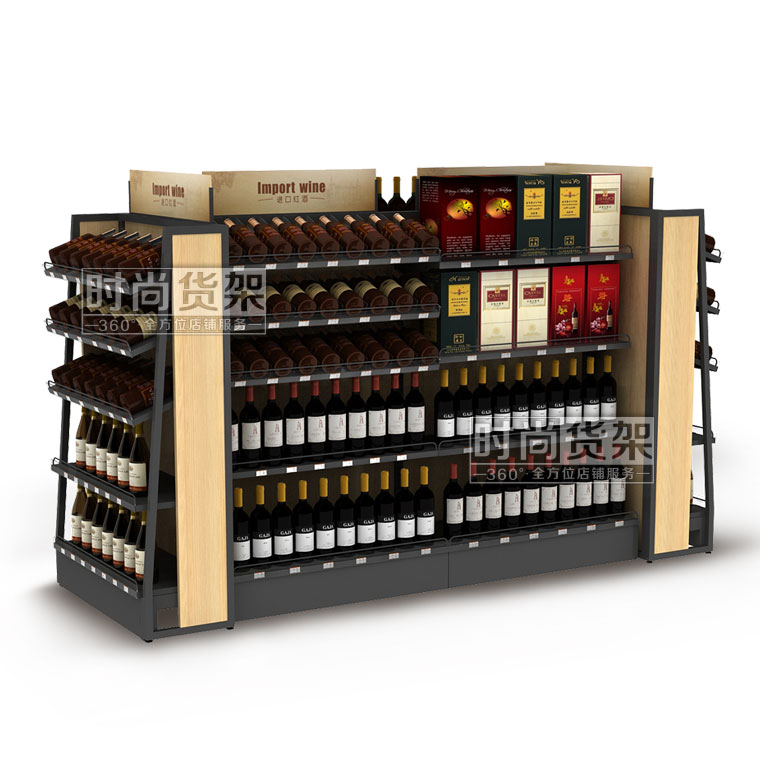 便利店貨架_紅酒架(木板中島)